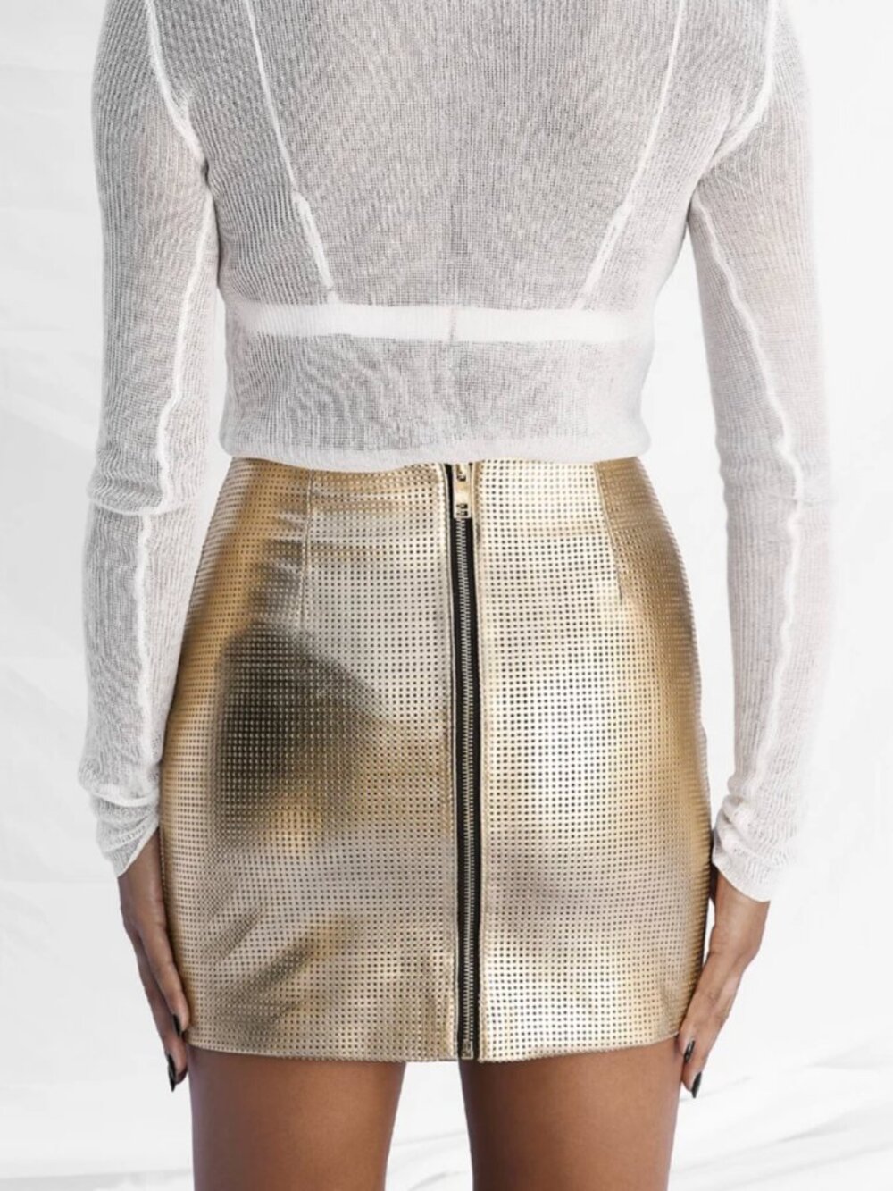NEW WITH TAGS | ALL THINGS GOLDEN THE GO TO MINI SKIRT – GOLD LEATHER | SIZE L - Picture 2 of 12